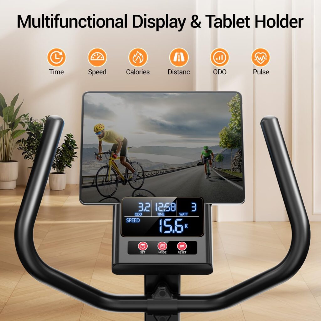 CURSOR FITNESS Recumbent Exercise Bike with LCD Monitor with Tablet Holder